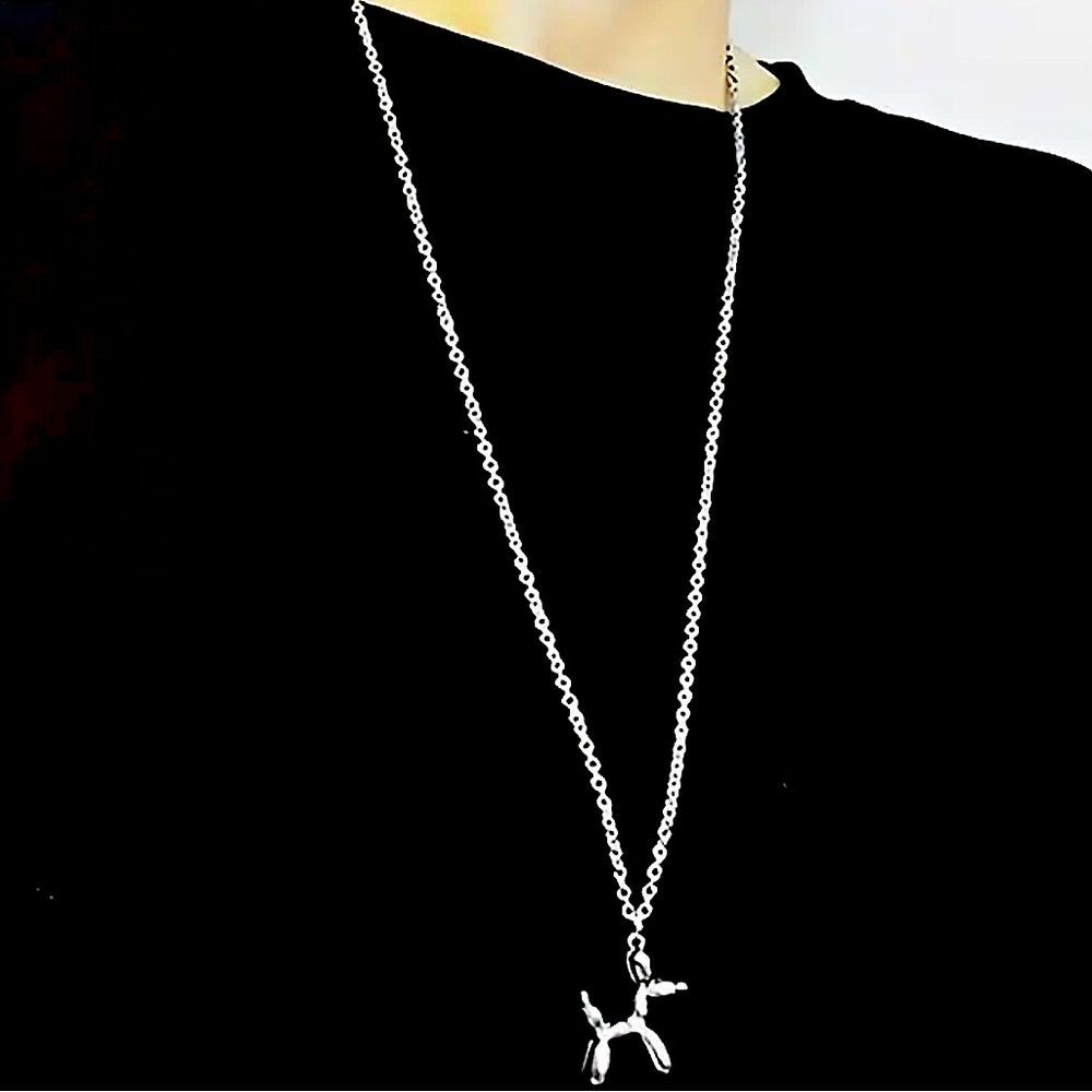 NEW Silver Tone Balloon Dog Puppy Necklace Pendant